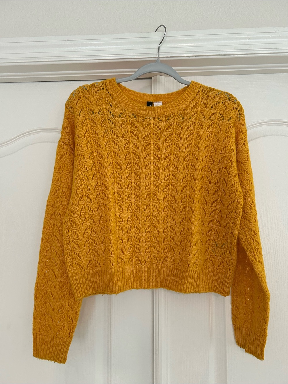Divided Mustard Pointelle Crewneck Sweater